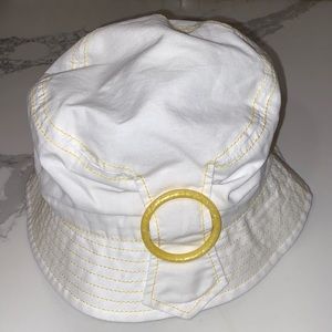 Bucket Hat Azalea by Alixx H White Yellow Buckle Stitches Cotton Poly one size